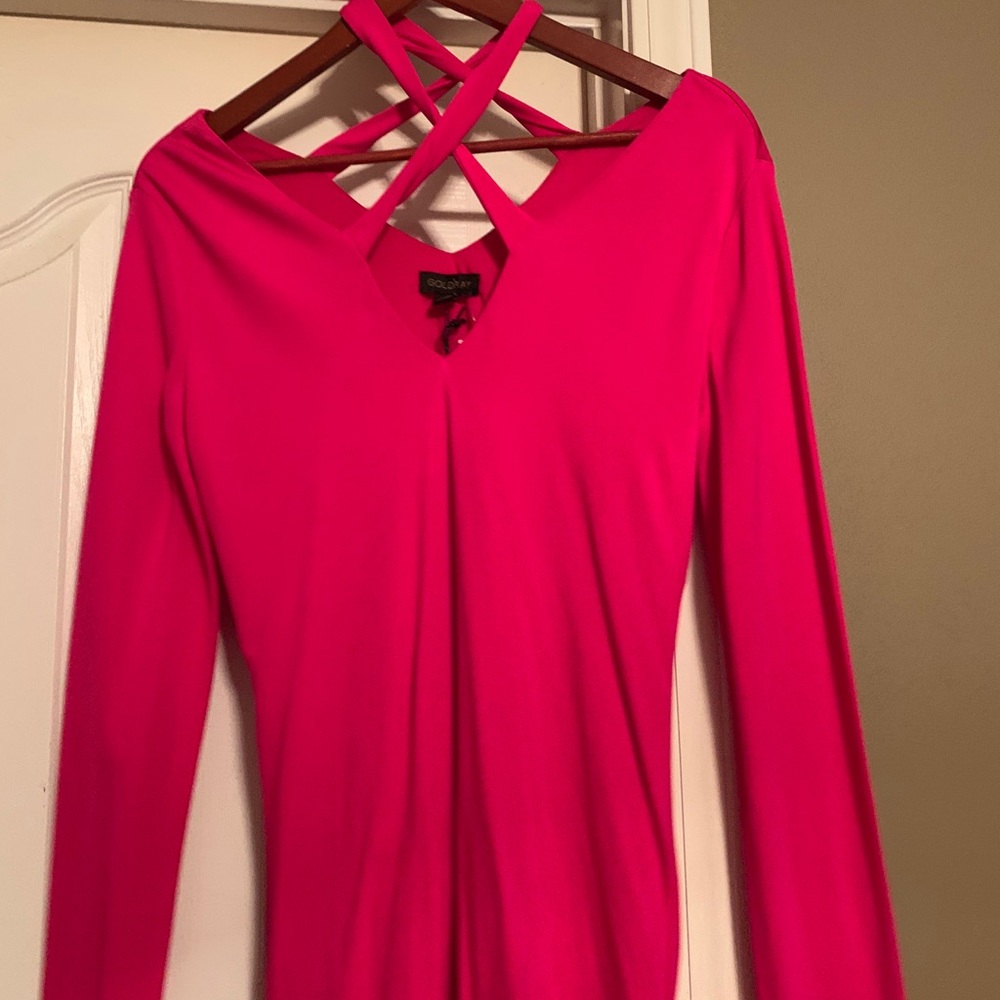 Pink cross front and back knit top